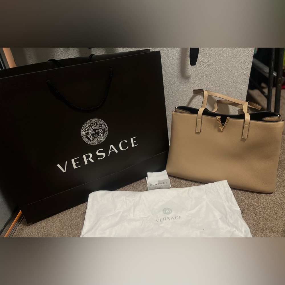 Versace Calf Leather Tote Shoulder Women's Handbag